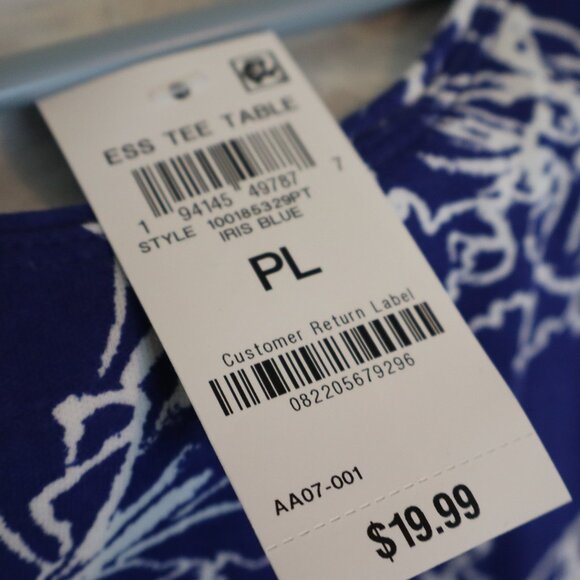 Women's Size PL Royal Blue/White Long Sleeve Cotton Top Scoop Neck NEW - Picture 4 of 8